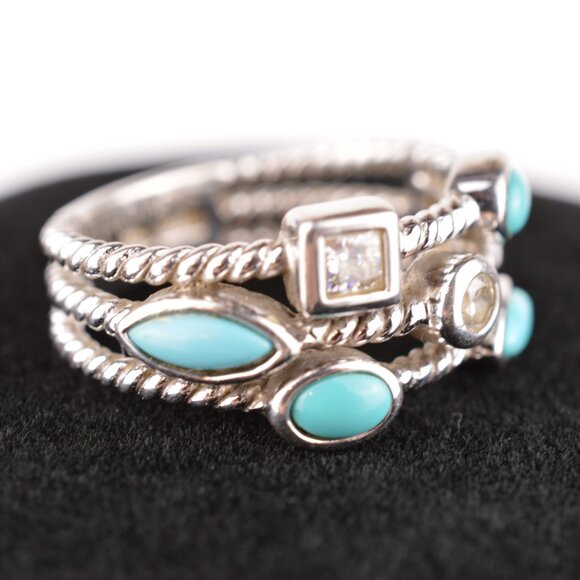 VTG Joseph Esposito ESPO 925 Sterling Silver Turquoise CZ Stacked Band Ring 7.75 - Picture 7 of 11